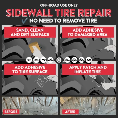 GlueTread SXS Sidewall Tire Repair Kit, Off Road UTV ATV Tire Patch Kit | Mends Side Wall Punctures and Gashes with Rubber & Glue, No Need to Remove Wheel, Fixes Up To 4-6 Tubeless Flats, Emergency