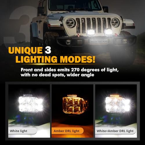 Auxbeam V-MAX Series 4'' 92W Round LED Pod 270° Side Shooter Ditch Lights | 8960LM Pod Lights, Side Shooter LED Offroad Lights with DRL, Spot Flood Combo Beam, 3 Lighting Modes, Auxiliary Pod Light - color: 4in Round LED Pod