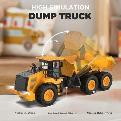 Mighty 9-Channel RC Dump Truck Toy | 1:18 Scale All-Terrain 6-Wheel Construction Vehicle with Lights & Sounds, 6 Wheels & 100-Min Battery, Remote Control Truck for Kids & Adults, Great STEM Gift 2026 - style: Mighty Dump Truck[2026 Version]
