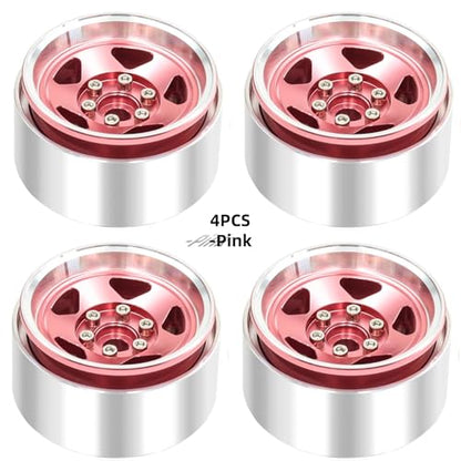 1.9 Beadlock Wheels, 4pcs Aluminum RC Rims with Positive Offset 12mm Hex for 1/10 RC Crawler Axial SCX10 II III 90046 AXI03007 Traxxas TRX4 TRX6 Redcat Gen8(Five models-Pink) - color: Five models-Pink