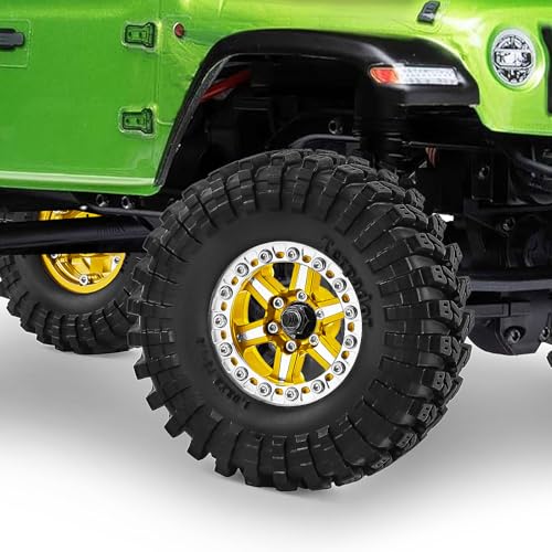 1.3" Wheels and Tires 70mm (2.76in) for SCX24 TRX4M 1/18 1/24 RC Crawler Upgrade Parts (Golden, 4Pcs) - color: golden-3