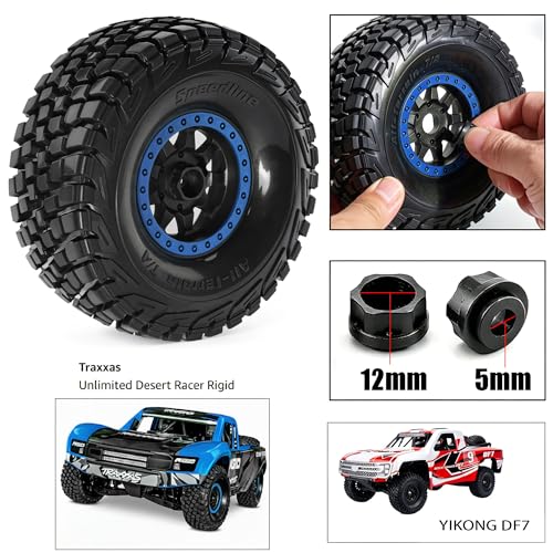 4PCS 1/8 1/7 RC Short Course Truck Tires and Wheels 17mm Hex All Terrain Off Road Tyres OD 5.31'' for 1:7 1:8 RC Buggy Truck Car HSP TRAXXAS UDR FS FSR Atom ARRMA Mojave EXB YK4072 DF7 (Blue) - color: Blue