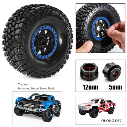 4PCS 1/8 1/7 RC Short Course Truck Tires and Wheels 17mm Hex All Terrain Off Road Tyres OD 5.31'' for 1:7 1:8 RC Buggy Truck Car HSP TRAXXAS UDR FS FSR Atom ARRMA Mojave EXB YK4072 DF7 (Blue) - color: Blue