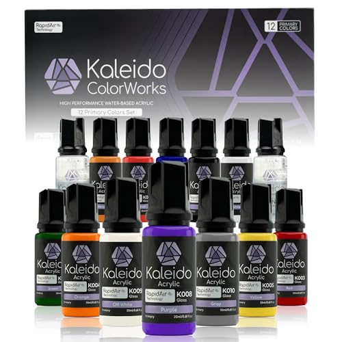 Gaahleri Kaleido Primary 12-Color Set – Water-Based Acrylic Airbrush Paint Kit for Scale Models, Gundam, Mecha, Cars & Miniatures – Pre-Thinned, High Gloss, Fast-Drying, with Thinner & Cleaner - color: 12 Primary Colors Set