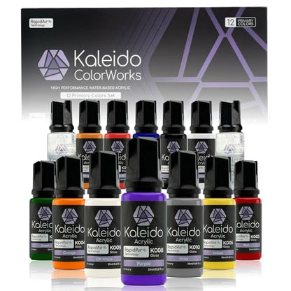 Gaahleri Kaleido Primary 12-Color Set – Water-Based Acrylic Airbrush Paint Kit for Scale Models, Gundam, Mecha, Cars & Miniatures – Pre-Thinned, High Gloss, Fast-Drying, with Thinner & Cleaner - color: 12 Primary Colors Set