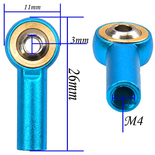 12Pack Vgoohobby Aluminum M4 Link Rod Tie Rod End Ball Head Joint Holder CW 26mm Compatible with Axial Redcat HPI Traxxas HSP 1/10 RC Car Truck Buggy Crawler (Blue) - color: Blue