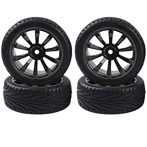 10-Spoke RC 12mm Hex Hub Wheel Rims & Rubber Tires Compatible with HSP Tamiya HPI Kyosho 1/10 On-Road Touring Car,WLtoys 1/14 144001 Traxxas 1/16 Slash RC 1/18 A959B Buggy (Black) - color: Black