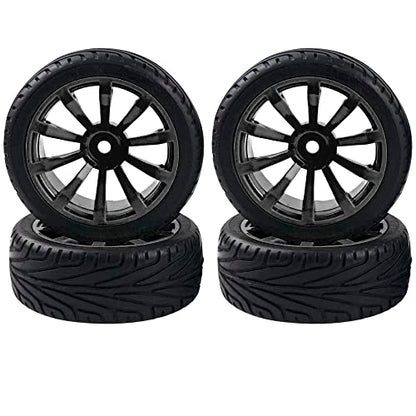 10-Spoke RC 12mm Hex Hub Wheel Rims & Rubber Tires Compatible with HSP Tamiya HPI Kyosho 1/10 On-Road Touring Car,WLtoys 1/14 144001 Traxxas 1/16 Slash RC 1/18 A959B Buggy (Black) - color: Black