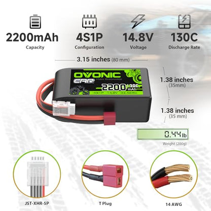 OVONIC 4S LiPo Battery 2200mAh 14.8V 130C Short RC Battery with Dean-Style T Connector