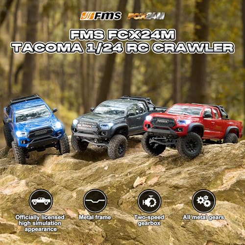 FMS FCX24 TOYOTA TACOMA 1/24 RC Crawler 4x4 RC Truck Crawler, Official Licensed Scale RC Rock Crawler with 2-Speed Transmission, High Torque Motor, All-Metal Bearings, RTR RC Car for Adults (RED) - color: Red