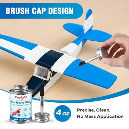 4 OZ Foam Glue with Brush Cap for RC Airplanes Repair Assembly | Foam Safe Adhesive for Precise Bonding Repair on EPO, EPP, EPS, KT Board Model Aircraft & Crafts