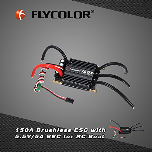 Goolsky Flycolor Waterproof 150A Brushless ESC Electronic Speed Controller with 5.5V/5A BEC for RC Boat