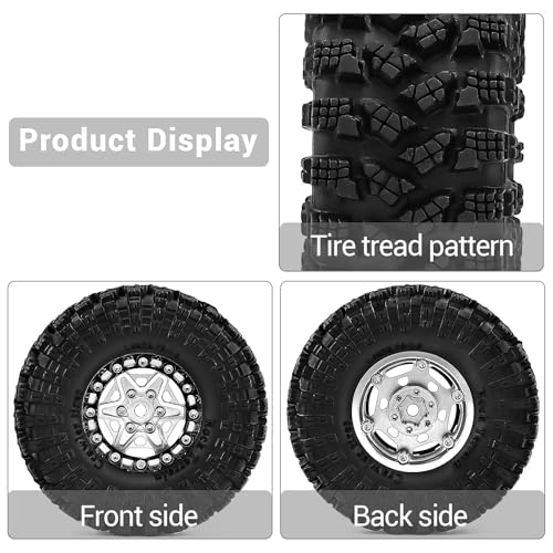 1.3" Pre-Assembled Beadlock Wheels and Tires 70mm (2.75in) for SCX24 TRX4M 1/18 1/24 RC Crawlers – Aluminum Rims, Soft Rubber Tires with Foam Inserts, Easy-Install Upgrade Parts (Silver) - color: Silver