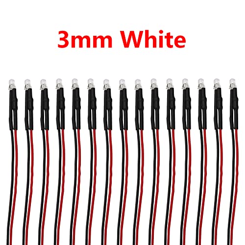 15PCS HIRCQOO RC Car 3MM & 5MM Pre Wired Led Light Emitting Diodes 12V Mini Single Led Bulbs Compatible with Traxxas TRX-4 TRX-6 Axial SCX10 90046 1/10 RC Crawler Car Truck DIY Parts (3mm,White) - size: 3mm,White