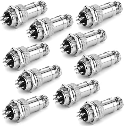 Clyxgs 6-Core Aviation Plug Connector Male Female 16mm Panel Mount Metal Wire Adapter 10PCS - style: GX16-6-10