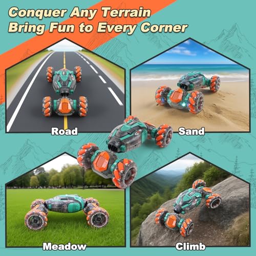 Gesture Sensing RC Stunt Car for Kids - 2.4Ghz Remote & Hand-Controlled Toy, Birthday Gifts for Boys 6 7 8 9 10 11 12 Year Old, Twist Off-Road Vehicle with Lights & Music