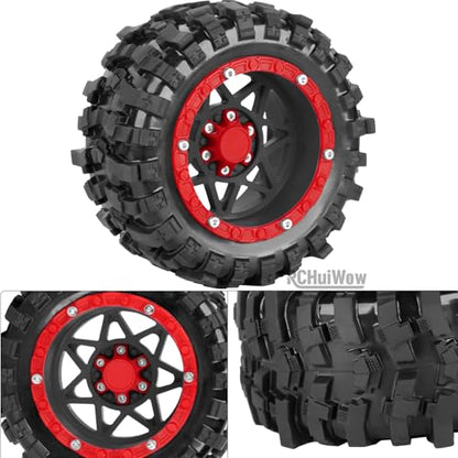 1/16 RC Wheels and Tires 4PCS, RCHuiWow 12mm Hex Plastic Rim Tires Set for 1/16 M-J-X16207-210,H-B-X16889-890,S-C-Y16101-106,Summit E-Revo Gorgon Grom,Mini Kraton 3S RC Truck Upgrades,Black&Red - color: Black&red(4pcs)