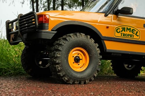 1.9" Aluminum Beadlock 4-Slot Road Wheels with Brass Weights for 1/10 RC Crawler Upgrade, Compatible with FMS FCX10, SCX10,TRX4,TRX6(2pcs) Yellow - color: Yellow