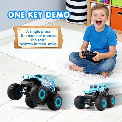 DYODYORC Remote Control Car, 2.4Ghz All Terrain Shark Monster Truck Toys, RC Truck with Music, 3 Lighting Effects, 360 Stunt Capable, 2 Batteries Ready to Run, Toy Gifts for Boys and Girls (Blue) - color: Blue Monster