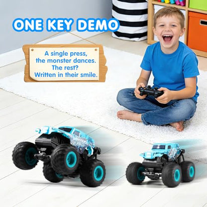 DYODYORC Remote Control Car, 2.4Ghz All Terrain Shark Monster Truck Toys, RC Truck with Music, 3 Lighting Effects, 360 Stunt Capable, 2 Batteries Ready to Run, Toy Gifts for Boys and Girls (Blue) - color: Blue Monster