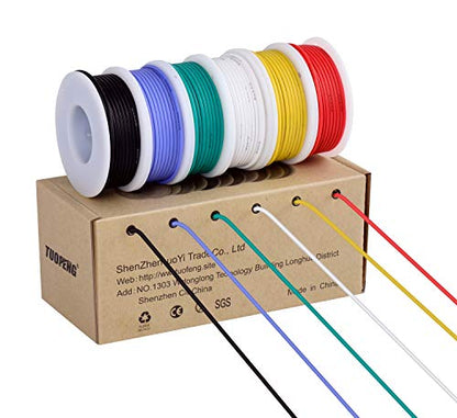TUOFENG 24 AWG Stranded Silicone Wire, 6 Colors, 30 ft Each, Tinned Copper - size: 24 AWG Stranded 6 Colors 30 ft