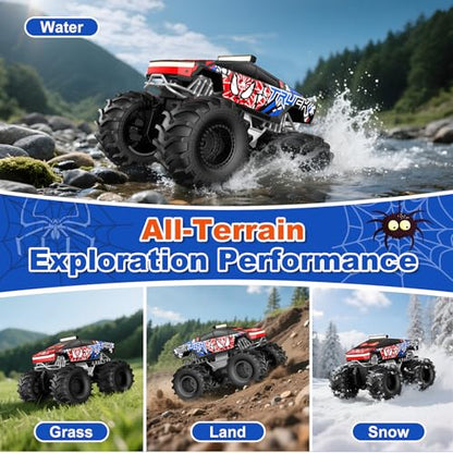 TOZDTO Remote Control Car, Monster Truck Toys for Boys RC Cars | 2.4 GHz Waterproof RC Trucks, 1:18 4WD All Terrain Off-Road Pickup, Cool Christmas Birthday Ideas Gifts for Kids 6+ Year Old - color: Ture Red
