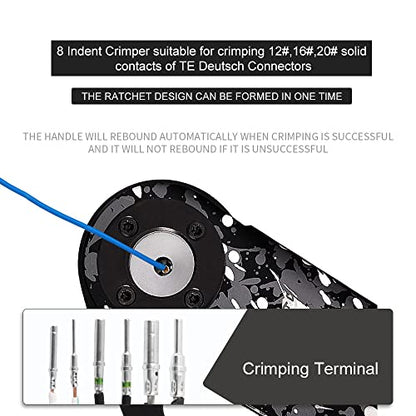 JRready NEW-DT2 Deutsch Crimp Tool for DTP, DT, DTM Connectors, Size 12, 16, 20 Solid Contacts. Equivalent to HDT 48 00 Deutsch Crimper(12-22AWG) - size: Crimping Tool(DT2)