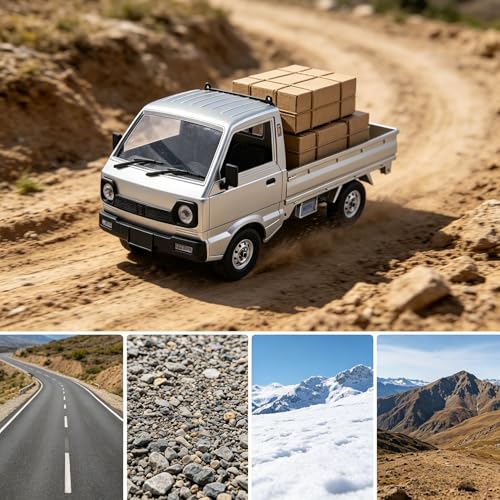 Kei Truck, 2.4Ghz RTR Off-Road Vehicle, Remote Control Retro Pickup Truck with Lights, 1:10 RC Crawler Car Silver