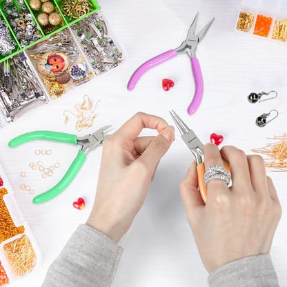 WORKPRO Jewelry Pliers Set, 3-Piece Mini Jewelry Tool Kit | Needle Nose Plier/Chain Nose Plier, Round Nose Pliers & Wire Cutter for Jewelry Making, Beading & Wire Wrapping - color: Light Purple, Light Green, Orange