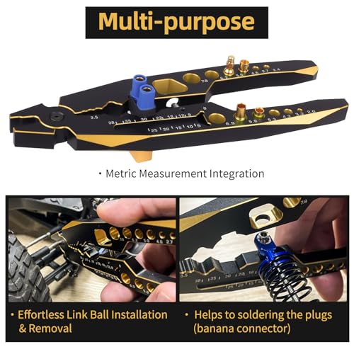 Hobbypark RC Shock Pliers Multi-Function & 1/10 Wheel Wrench Tools for Traxxas Arrma Axial Losi Redcat RC Cars Trucks Rock Crawlers (w/Black-Gold Pliers)