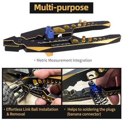 Hobbypark RC Shock Pliers Multi-Function & 1/10 Wheel Wrench Tools for Traxxas Arrma Axial Losi Redcat RC Cars Trucks Rock Crawlers (w/Black-Gold Pliers)