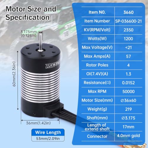 Surpass 3660 2350KV Brushless Motor for 1/10 RC Car Buggy Monster | Shaft 3.175mm 21V 4-Pole Design, IP67 Waterproof Rc Motor for 1:10th Rc Car - style: KK3660 Motor 2350KV