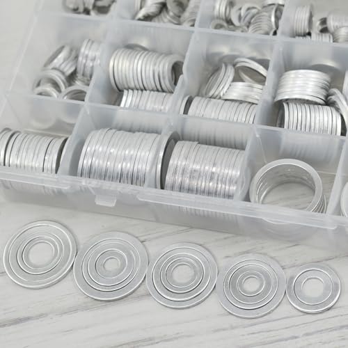 540pcs Oil Drain Plug Gaskets Oil Crush Washers Aluminum Flat Washers Automotive Engine Washers Assortment Kit (M6 M8 M10 M12 M14 M16 M18 M20 M22 M24)