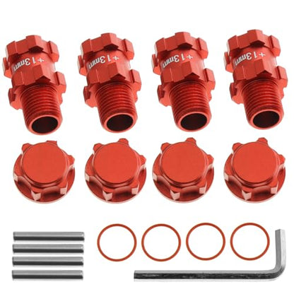 RC Wheel Hex 13mm Extended Wheel Hub Drive 14mm to 17mm with Anti-dust Cap Nuts 17mm Alum for Arrma Senton Granite Big Rock Vorteks 3S Senton Granite Mega550 Infraction Mega570 Upgrade Parts (Red)