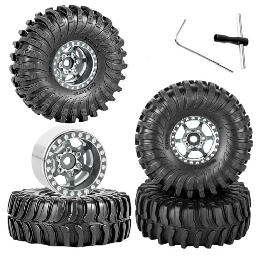 RC 1.0 Beadlock Wheels Tires Set for 1/24 SCX24 FCX24 1/18 Trx4m RC Crawler Car,Aluminum Wheel Rims/Soft Rubber Tires Wheel Tire,(4PCS) 1.0 Beadlock Wheels,Titanium - color: Titanium- (Wheel Tires)
