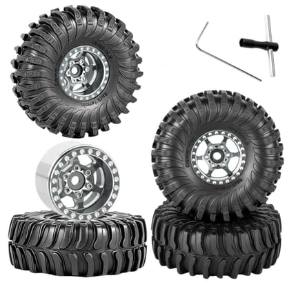 RC 1.0 Beadlock Wheels Tires Set for 1/24 SCX24 FCX24 1/18 Trx4m RC Crawler Car,Aluminum Wheel Rims/Soft Rubber Tires Wheel Tire,(4PCS) 1.0 Beadlock Wheels,Titanium - color: Titanium- (Wheel Tires)
