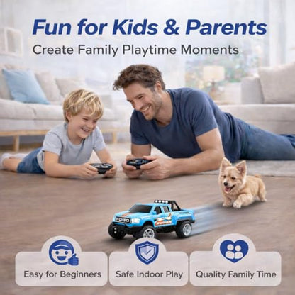 Mini RC Truck, 1/64 Scale Alloy Monster Truck Remote Control Car | 2.4GHz Control, LED Lights, 3-Speed Settings, Cruise Control,Adjustable Steering, Indoor Outdoor Toy for Kids Adults - color: Blue
