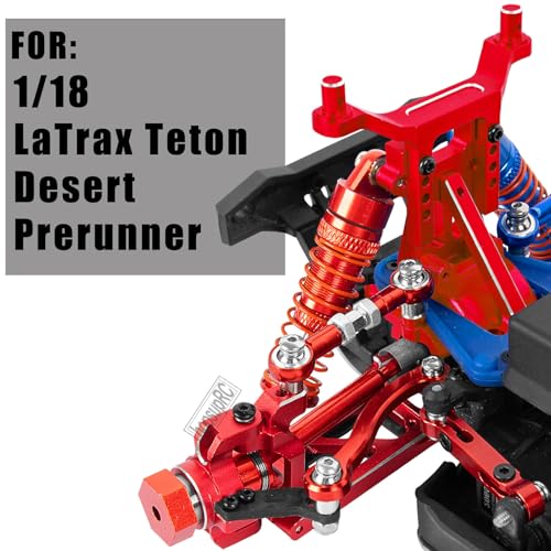 RC Aluminum Metal Shocks&Drive Shaft Axles&Suspension Arms&Steering Block&Camber Links Toe Links&Gearbox&Body Posts Mount&Shock Tower Upgrades Parts for 1/18 LaTrax Teton Desert Prerunner,Red - color: Red(for 1/18)