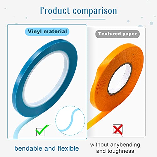 Xuniea 5 Rolls Fine Line Vinyl Tape, 1/16, 1/8, 1/4, 1/2, 3/4 Inch, Blue | Masking Tape Automotive Car Auto Paint for Curves, High Temperature Vinyl Low Tack - color: Blue, size: 1/16, 1/8,1/4, 1/2, 3/4 Inch