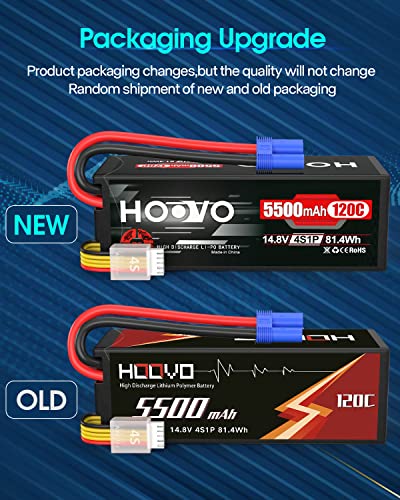 HOOVO 4S Lipo Battery 14.8V 5500mAh 120C RC Battery Hard Case EC5 Connector | 2 Pack,Compatible with Arrma Kraton 8S RC Buggy Truggy Crawler Monster Car Boat Truck - style: 4S 5500mAh 120C-EC5-2Pack(Hard Case)