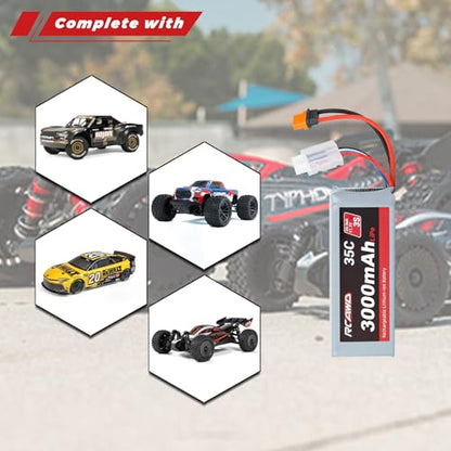 RCAWD 11.1V Lipo Battery 3S 35C 3000mAh with JST Plug IC2 Connector 3S 11.1V 1.6A Charger for Arrma Grom Mojave Typhon BLX Series Upgrades Part