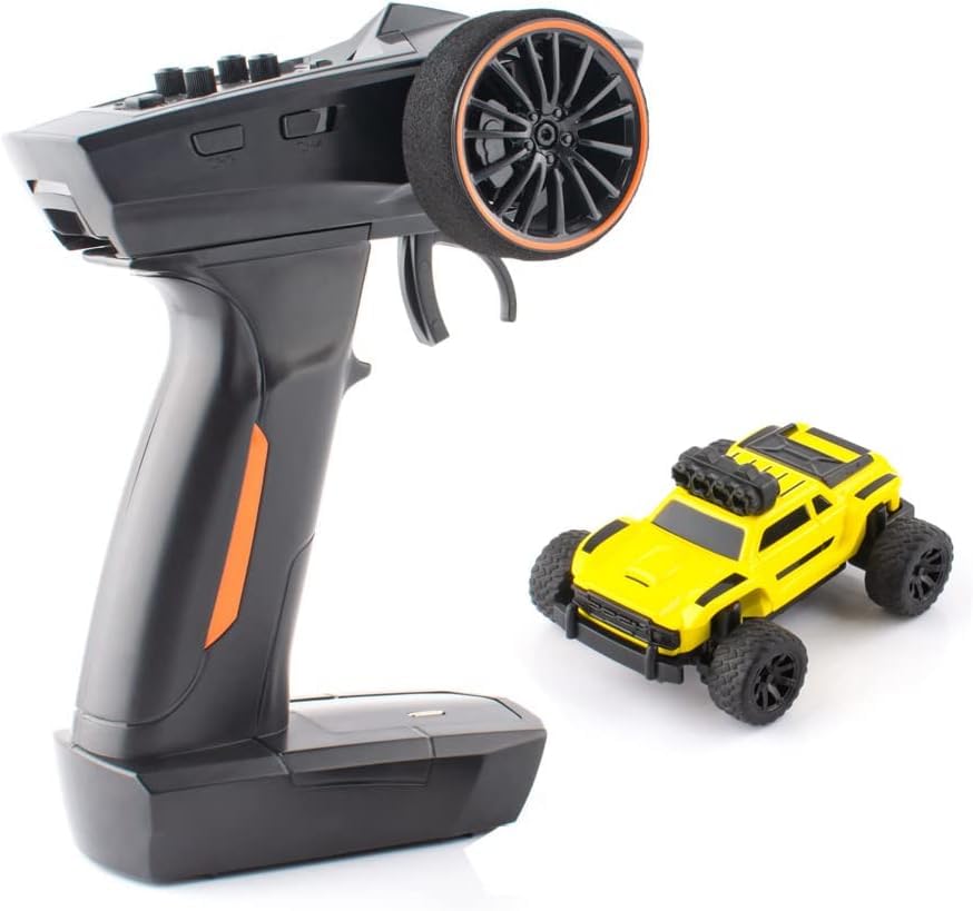 Turbo Racing 1:76 Scale RC Sport Car, 2.4GHZ Remote Control Mini Model Crawler Car with Full Proportional RTR for Adults Toys (Monster Truck Yellow C81) - style: C81