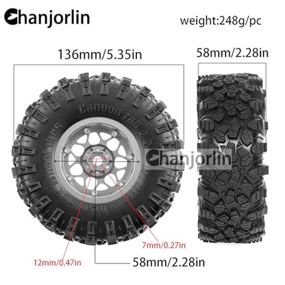 2.2 inch RC Crawler Tires and Beadlock Wheels Rims OD 5.35'' 1:10 Soft Rubber Mud All Terrain Tyres for 1/10 1/8 Rock Crawler Car Traxxas TRX4 Axial SCX10 II RC4WD CC01 Gen8 (Silver) - color: Silver