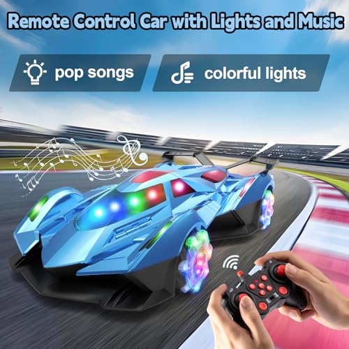 SASBSC Remote Control Car for Boys 4-7 8-12 Drift Rc Cars with 360° Rotation, Spray, Music & Lights 1:12 Rechargeable Rc Car Toys 10-12km/h Sport Race Toy Cars Gifts for Kids (Blue) - color: Blue