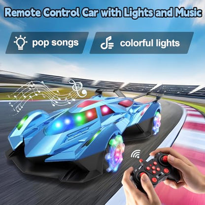 SASBSC Remote Control Car for Boys 4-7 8-12 Drift Rc Cars with 360° Rotation, Spray, Music & Lights 1:12 Rechargeable Rc Car Toys 10-12km/h Sport Race Toy Cars Gifts for Kids (Blue) - color: Blue