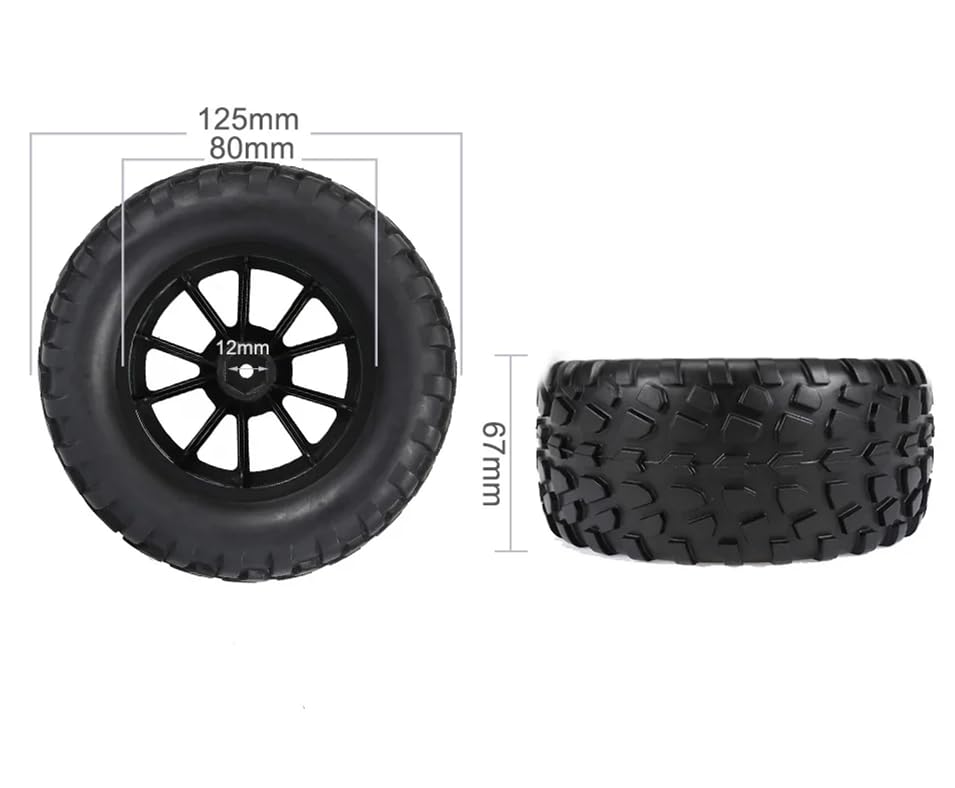 2.8 RC Monster Truck Tires and Wheels 12mm Hex for 1/10 ARRMA Rustler Stampede VXL Hoss 4x4 Redcat Volcano Epx Pro Monster Truck Models(Black)