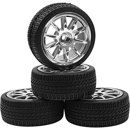 4Pcs 2.55in Rubber Tires & 12mm Hex Plastic Wheel Rims Set 10-Spoke w/Foam Compatible with Traxxas Kyosho HPI Tamiya TT02 1/10 RC On-Road Touring Car