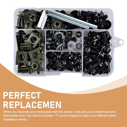 177PCS Motorcycle Fairing Bolt Kit, M5 M6 Stainless Steel Motorcycle Windscreen Screws Fasteners Fairing Bolts Nut Clips Kits, Universal Fairing Bolts Nut Clips Kit for Most Motorcycles