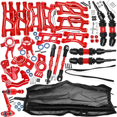 RC Upgrade Parts for Mini Rally VXL Ford RS200/Mini Slash 4X4,(108046-1)(108164-1),Drive Shaft CVD&Suspension Arms&Steering Block&Links&Steering Knuckle Kit&Dirt Resist Guard Cover,Red - color: Red(upgrade Parts)