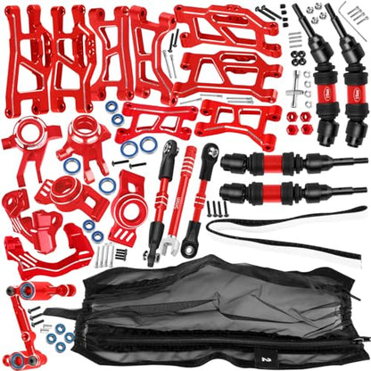 RC Upgrade Parts for Mini Rally VXL Ford RS200/Mini Slash 4X4,(108046-1)(108164-1),Drive Shaft CVD&Suspension Arms&Steering Block&Links&Steering Knuckle Kit&Dirt Resist Guard Cover,Red - color: Red(upgrade Parts)